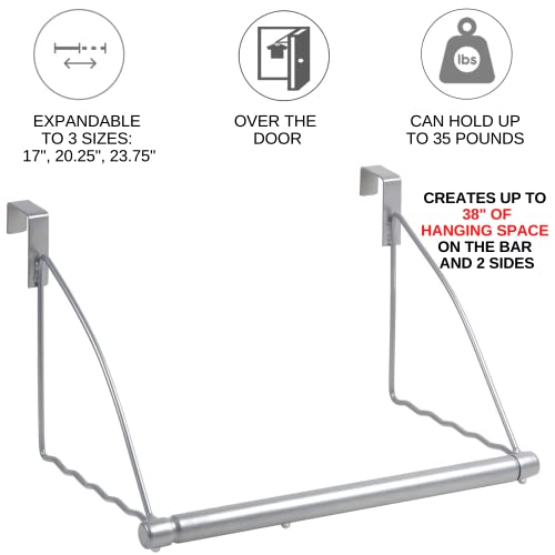 HOLDN’ STORAGE Over The Door Hanger - Door Rack Hangers for Clothes - Bathroom Over Door Hanger for Hanging Clothes & Towels - Over The Door Clothes Drying Rack, Gray