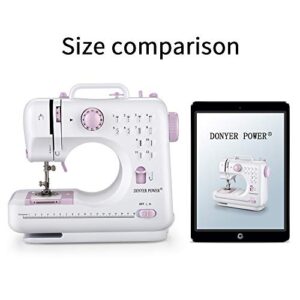 DONYER POWER Electric Sewing Machine Portable Mini with 12 Built-in Stitches, 2 Speeds Double Thread, Embroidery,Foot Pedal