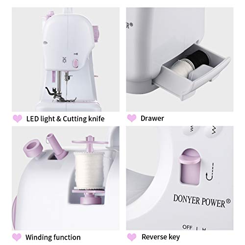 DONYER POWER Electric Sewing Machine Portable Mini with 12 Built-in Stitches, 2 Speeds Double Thread, Embroidery,Foot Pedal