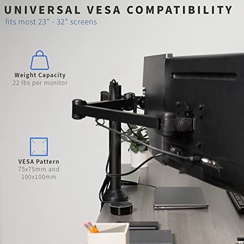 VIVO Triple 23 to 32 inch LED LCD Computer Monitor Desk Mount VESA Stand, Heavy Duty Fully Adjustable Tilt, Swivel, and Rotation, Fits 3 Screens, Black, STAND-V103