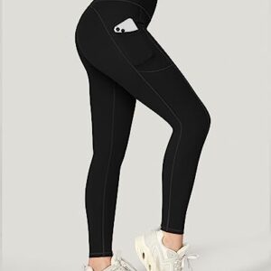 IUGA High Waist Yoga Pants with Pockets, Leggings for Women Tummy Control, Workout Leggings for Women 4 Way Stretch Black