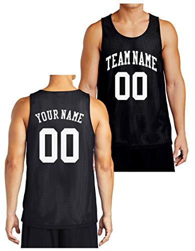 Custom Reversible Basketball Jersey - Front and Back (Adult X-Large, Black)