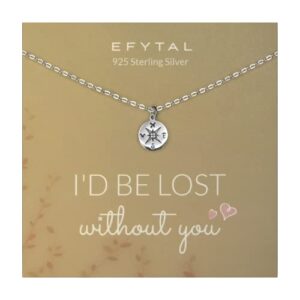 efytal compass necklace for women, sentimental gifts for girlfriend or wife, necklace for girlfriend, promise necklace for her, i'd be lost without you friendship necklace