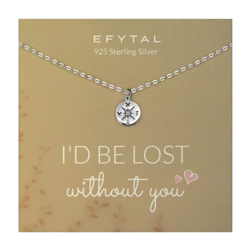 EFYTAL Compass Necklace for Women, Sentimental Gifts for Girlfriend or Wife, Necklace for Girlfriend, Promise Necklace for Her, I'd Be Lost Without You Friendship Necklace