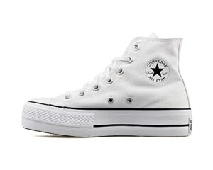 converse women's chuck taylor all star lift high top sneakers, white/black/white, 9 medium us