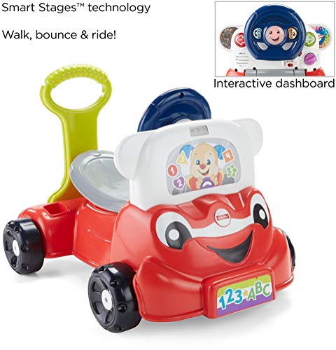 Fisher-Price Laugh & Learn 3-In-1 Smart Car, Baby Walker & Toddler Ride-On Toy with Smart Stages Learning Content for Ages 9+ Months