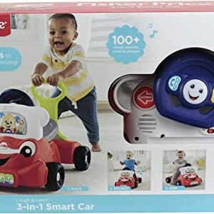 Fisher-Price Laugh & Learn 3-In-1 Smart Car, Baby Walker & Toddler Ride-On Toy with Smart Stages Learning Content for Ages 9+ Months