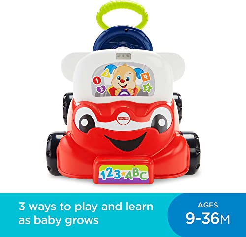 Fisher-Price Laugh & Learn 3-In-1 Smart Car, Baby Walker & Toddler Ride-On Toy with Smart Stages Learning Content for Ages 9+ Months