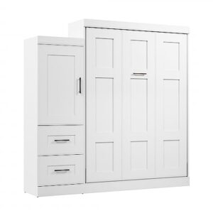 bestar edge queen murphy bed and wardrobe with drawers in white, space-saving wall bed with storage for guest room
