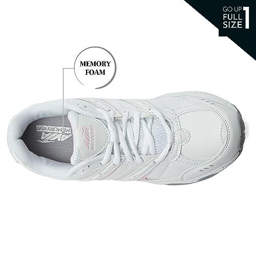 Avia Verge Womens Sneakers - Tennis, Court, Cross Training, or Pickleball Shoes for Women, 8 Medium, White with Light Pink