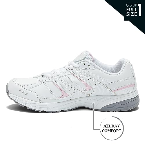 Avia Verge Womens Sneakers - Tennis, Court, Cross Training, or Pickleball Shoes for Women, 8 Medium, White with Light Pink