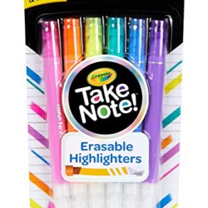 Crayola Take Note Erasable Highlighters, Cool School Supplies, Chisel Tip Markers, 6 Count