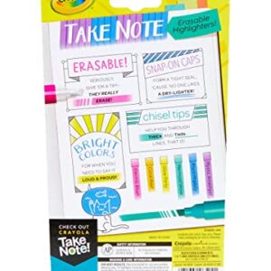 Crayola Take Note Erasable Highlighters, Cool School Supplies, Chisel Tip Markers, 6 Count