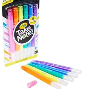 Crayola Take Note Erasable Highlighters, Cool School Supplies, Chisel Tip Markers, 6 Count