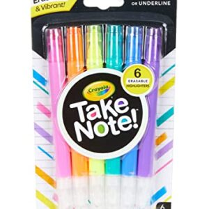 Crayola Take Note Erasable Highlighters, Cool School Supplies, Chisel Tip Markers, 6 Count