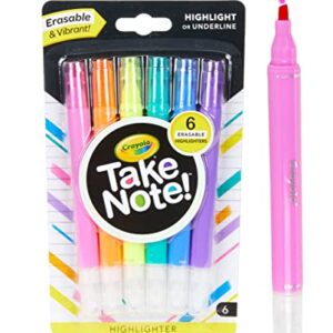 Crayola Take Note Erasable Highlighters, Cool School Supplies, Chisel Tip Markers, 6 Count