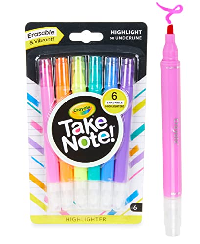 Crayola Take Note Erasable Highlighters, Cool School Supplies, Chisel Tip Markers, 6 Count