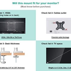 EleTab Single Monitor Desk Mount - Height Adjustable Single Monitor Stand Articulating Full Motion Swivel VESA Arm Fits for Computer Screen 17 to 32 inches, Hold up to 17.6 lbs