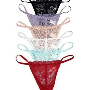 Vision Underwear 6 Pack Sexy Floral Lace G-String Thong Panties L266 (Medium)