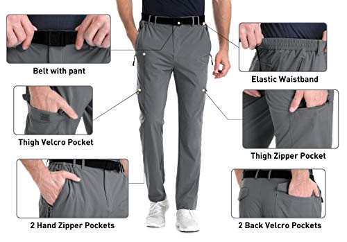 clothin Men's Elastic-Waist Travel Pant Stretchy Lightweight Pant Multi-Pockets Quick Dry Breathable(Grey L-32)