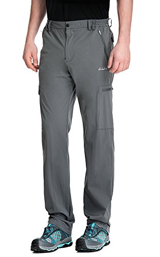 clothin Men's Elastic-Waist Travel Pant Stretchy Lightweight Pant Multi-Pockets Quick Dry Breathable(Grey L-32)