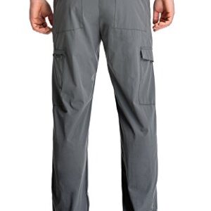 clothin Men's Elastic-Waist Travel Pant Stretchy Lightweight Pant Multi-Pockets Quick Dry Breathable(Grey L-32)