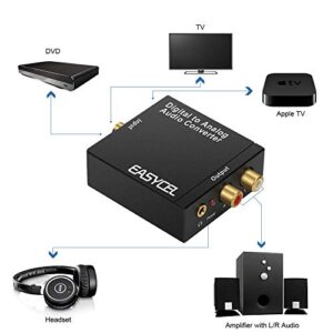 EASYCEL Audio Digital to Analog Converter DAC with 3.5mm Jack, Optical SPDIF Toslink Coaxial to Analog Stereo L/R Converter with Optical Cable and Power Adapter for PS3 PS4 Xbox Roku