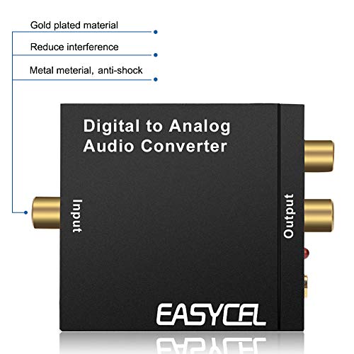 EASYCEL Audio Digital to Analog Converter DAC with 3.5mm Jack, Optical SPDIF Toslink Coaxial to Analog Stereo L/R Converter with Optical Cable and Power Adapter for PS3 PS4 Xbox Roku