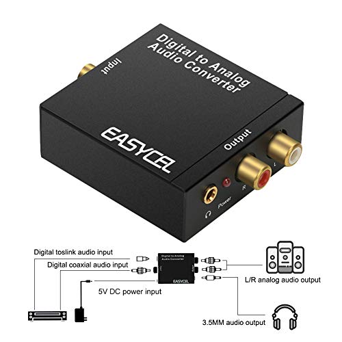 EASYCEL Audio Digital to Analog Converter DAC with 3.5mm Jack, Optical SPDIF Toslink Coaxial to Analog Stereo L/R Converter with Optical Cable and Power Adapter for PS3 PS4 Xbox Roku