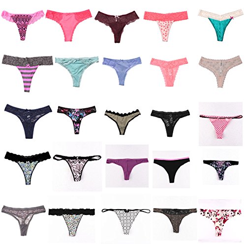 UWOCEKA Sexy Thongs for Women,Varity of T-Backs Sexy Underwear 20 Pack of G Strings Lacy Undies Panties Tanga(20PCS,S)