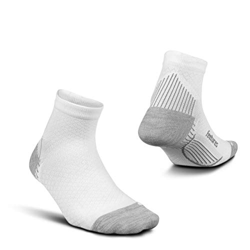 Feetures Plantar Fasciitis Relief Cushion Quarter Sock- Targeted Compression Sock for Men & Women- Medium, White