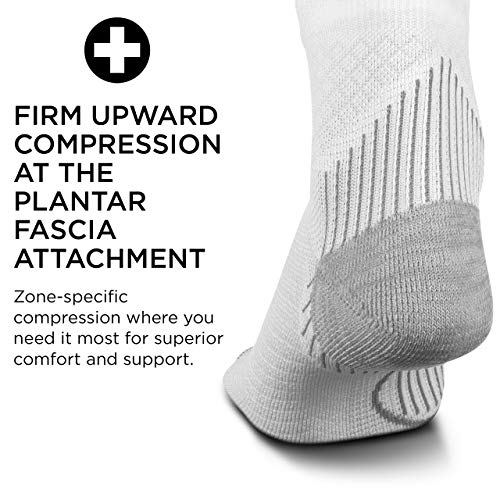 Feetures Plantar Fasciitis Relief Cushion Quarter Sock- Targeted Compression Sock for Men & Women- Medium, White