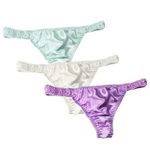 lingdooo women 3pairs pure silk string bikini panties sexy wear soft thong healthy summer beach underwear s-xl (xl, a)