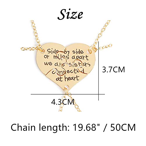 3 Pcs Best Friends Forever Engraved Necklace Broken Heart Charm Pendant Set BFF Friendship Necklace (Gold - " We are sisters connected at heart ")