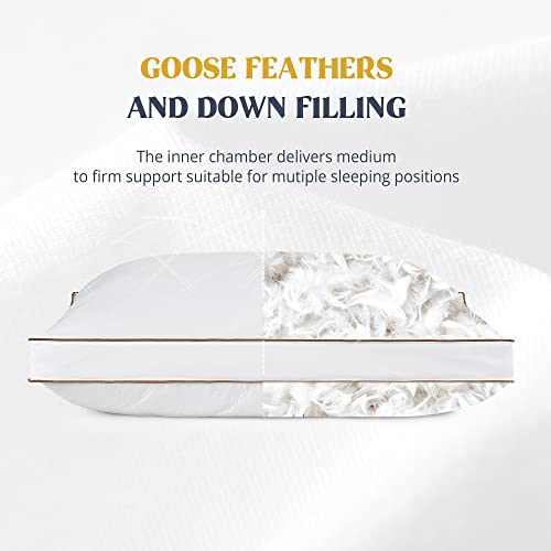 puredown Goose Down Feather Sleeping 100% Cotton Pillow Cover Down proof, Standard/Queen, Gusseted, Set of 2.