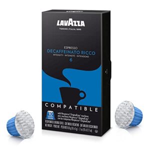 Lavazza Decaffeinato Ricco Espresso Dark Roast Capsules Compatible with Nespresso Original Machines Blended and roasted in Italy, Decaffeinated with sweet, Rich flavor, 10 Count (Pack of 6)