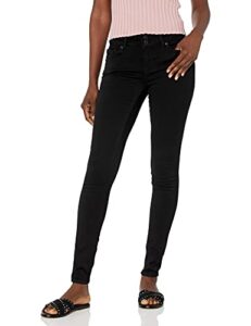 wallflower women's ultra skinny mid-rise insta soft juniors jeans (standard and plus), black, 13