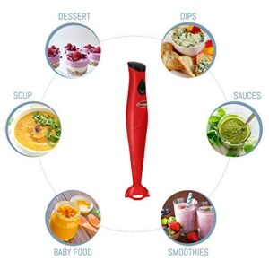 Elite Gourmet EHB-2425R Electric Immersion, Mixer, Chopper, 1-Touch Control Hand Blender, 150 Watts, Red