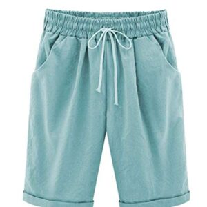 Vcansion Women's Drawstring Elastic Waist Shorts Plus Size Shorts Turquoise Asian 4XL/US 12-14