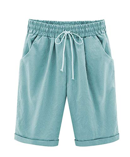 Vcansion Women's Drawstring Elastic Waist Shorts Plus Size Shorts Turquoise Asian 4XL/US 12-14