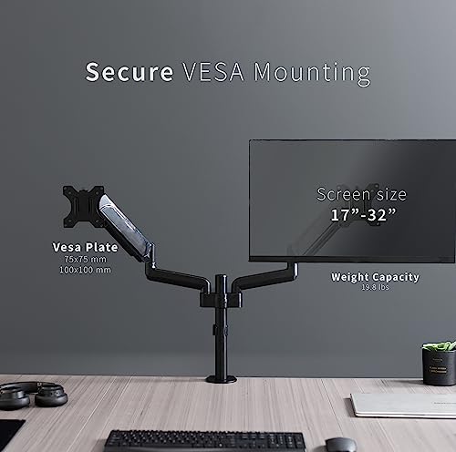 VIVO Dual Monitor Arm Mount for 17 to 32 inch Screens - Pneumatic Height Adjustment, Full Articulating Tilt, Swivel, Heavy Duty VESA Stand with Desk C-clamp and Grommet Option STAND-V002K