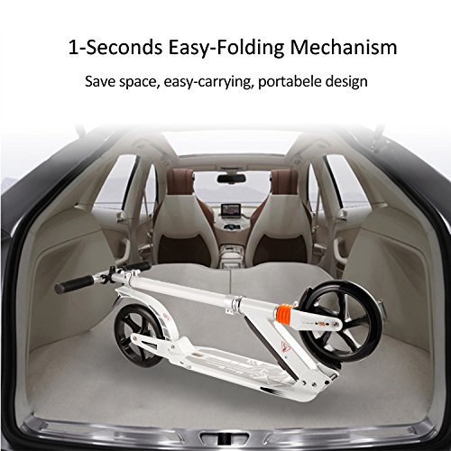 Kids/Adult Scooter with 3 Seconds Easy-Folding System, 220lb Folding Adjustable Scooter with Foot Brake and 200mm Large Wheels (White)