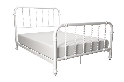 DHP Jenny Lind Kids Metal Bed Frame with Country Chic Headboard and Footboard, Underbed Storage Space for Toys, Twin, White