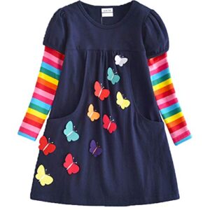 vikita little girls dresses winter girl clothes long sleeve navy dress xmas gift for kids 2-8 years lh5805, 7t
