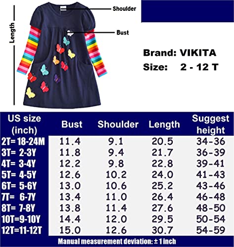 VIKITA Little Girls Dresses Winter Girl Clothes Long Sleeve Navy Dress Xmas Gift for Kids 2-8 Years LH5805, 7T