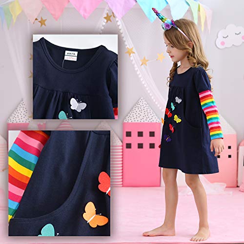 VIKITA Little Girls Dresses Winter Girl Clothes Long Sleeve Navy Dress Xmas Gift for Kids 2-8 Years LH5805, 7T