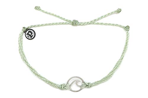 Pura Vida Silver Wave OG Mint Green Bracelet - Silver Plated Charm, Adjustable Band - 100% Waterproof