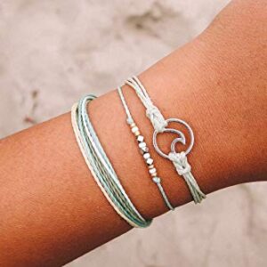 Pura Vida Silver Wave OG Mint Green Bracelet - Silver Plated Charm, Adjustable Band - 100% Waterproof