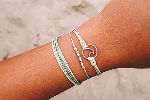 Pura Vida Silver Wave OG Mint Green Bracelet - Silver Plated Charm, Adjustable Band - 100% Waterproof