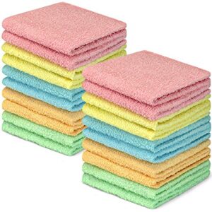 decorrack 20 pack 100% cotton wash cloth, luxurious soft, 12 x 12 inch ultra absorbent, machine washable washcloths, assorted colors (20 pack)